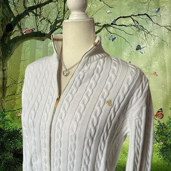 Ralph Lauren Double RL White Cable Knit Cardigan - Picture 3 of 8